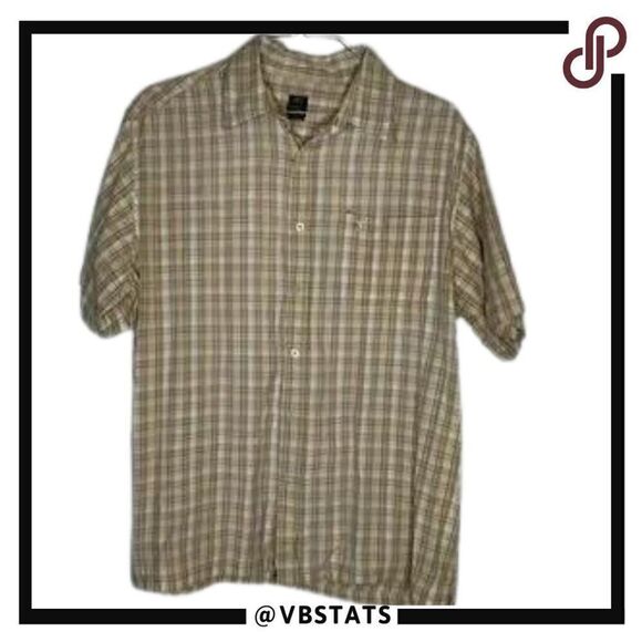 Large Aigle Tan-White Plaid SS Button Down Shirt - Picture 1 of 4